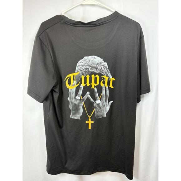 Tupac Black Short Sleeve T-Shirt Size Small Polyester Heat Transfer Image - Picture 6 of 6